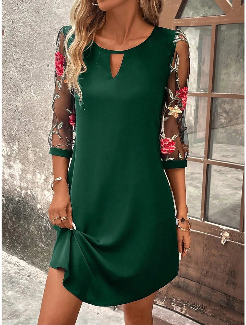 Luxury Dress Women's Perspective Mid Sleeve Printed Round Neck Mini Skirt