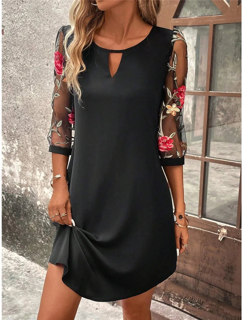 Luxury Dress Women's Perspective Mid Sleeve Printed Round Neck Mini Skirt