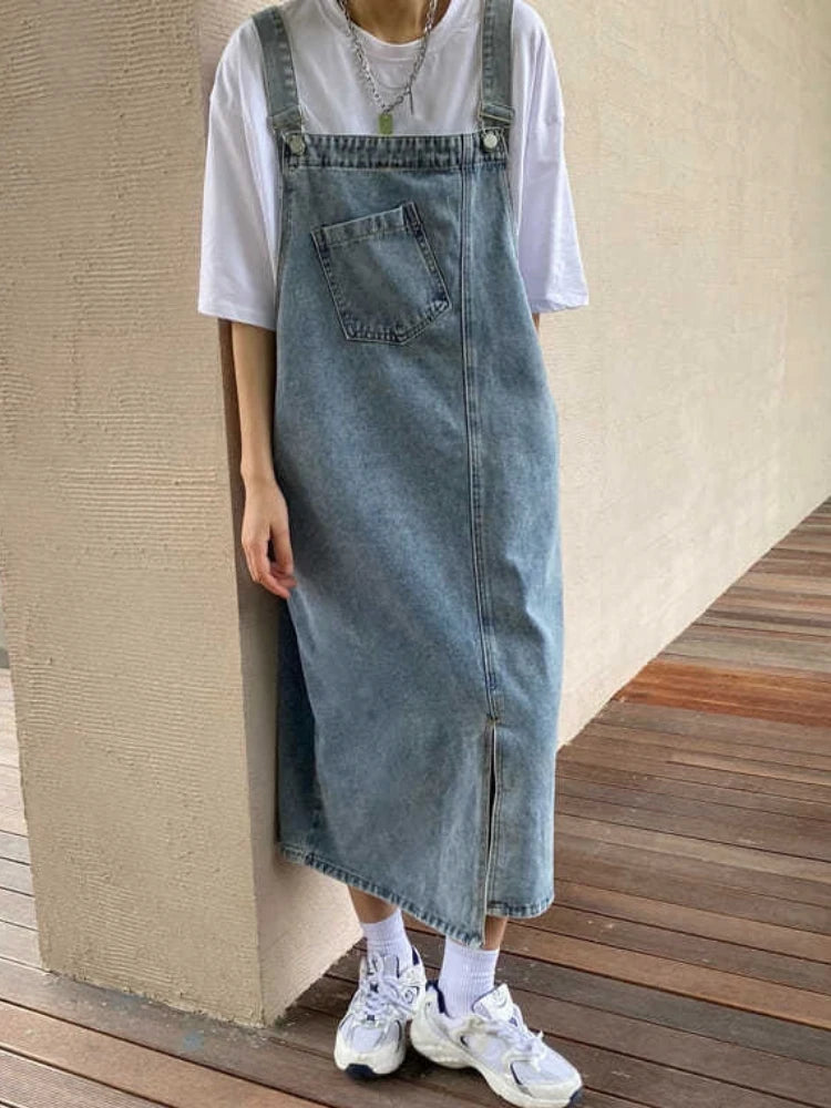 Spring Summer Denim Overall Dress Women Sleeveless Jeans Dresses Fashion