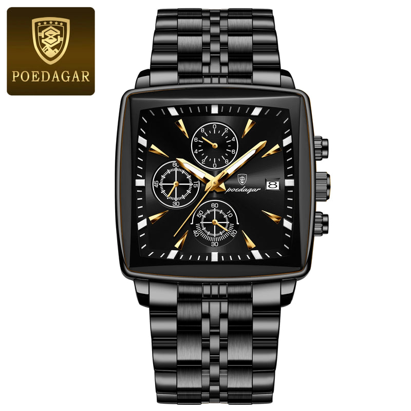 POEDAGAR Business Men Clock Waterproof Quartz