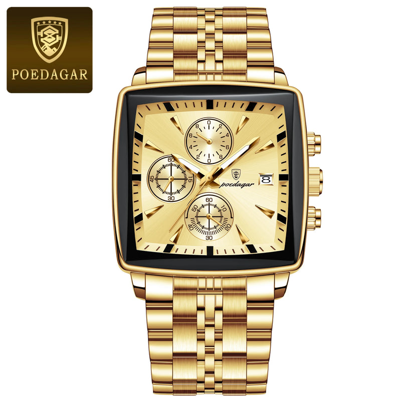 POEDAGAR Business Men Clock Waterproof Quartz