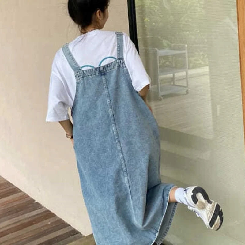 Spring Summer Denim Overall Dress Women Sleeveless Jeans Dresses Fashion