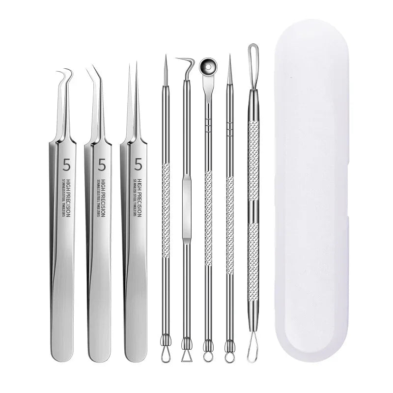 3-8Pcs Blackhead Clip Pimples Tweezer Blackhead Remover Stainless Steel Cell Clip Beauty Product Acne Needle Skin Cleanning Tool