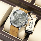 POEDAGAR Quartz Waterproof  Leather Men Wristwatch Military Sports