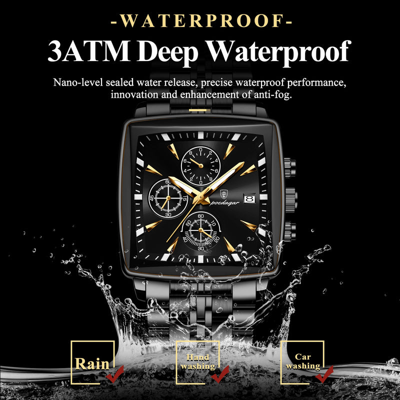 POEDAGAR Business Men Clock Waterproof Quartz